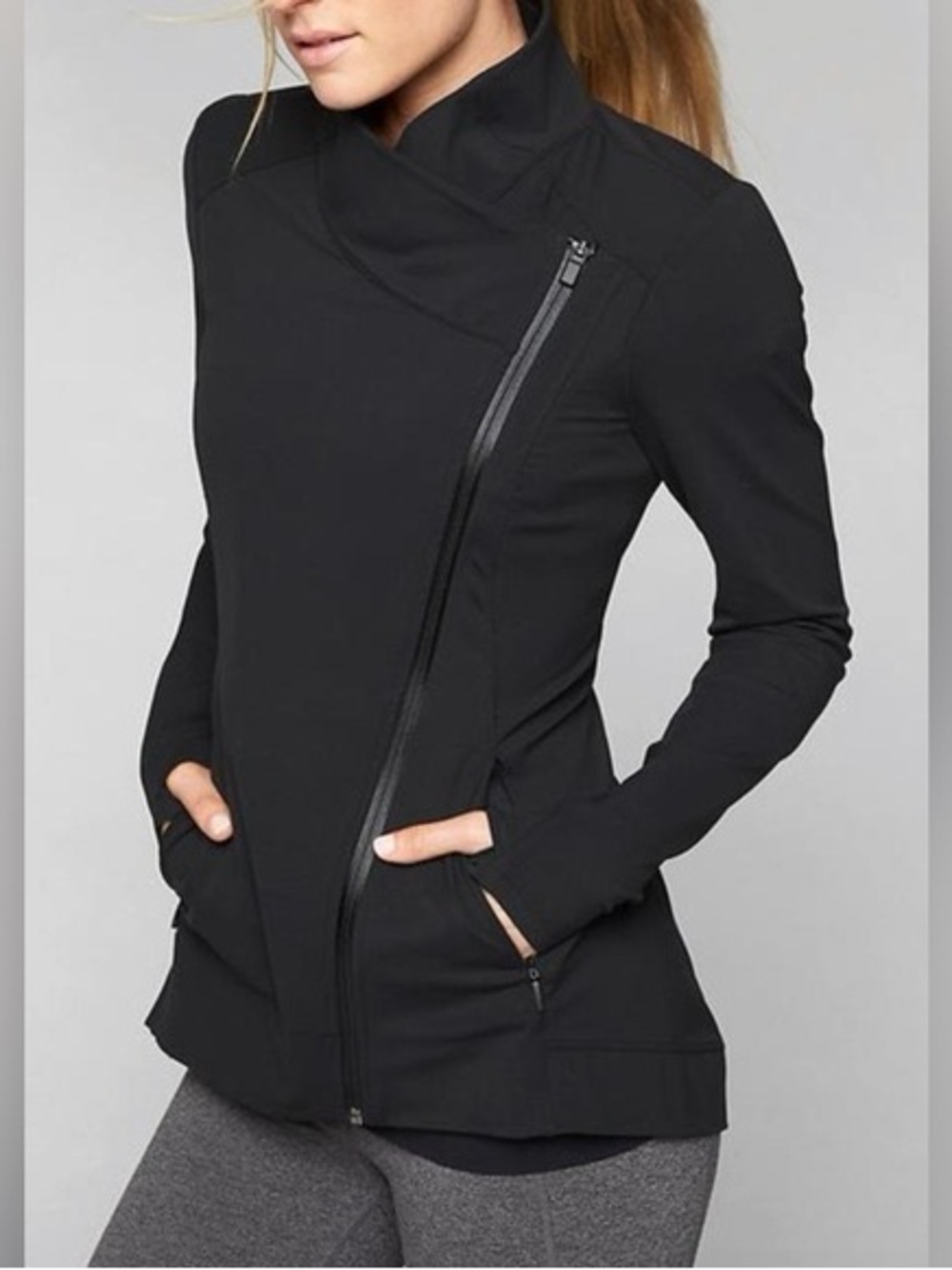 Athleta‎ Asymmetrical Zip Athletic Jacket Black XXS Yoga Running